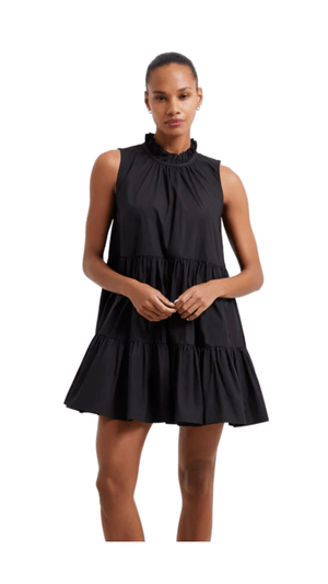 Rhodes Poplin Sleeveless Tiered Dress-Black