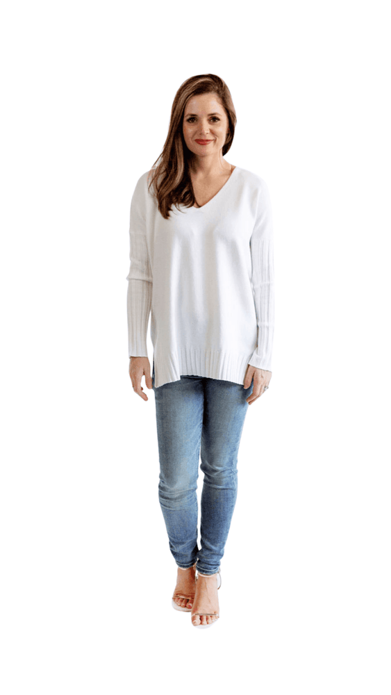 Rib Neck Sweater- White