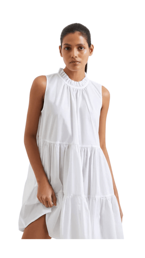 Rhodes Poplin Sleeveless Tiered Dress-Linen White