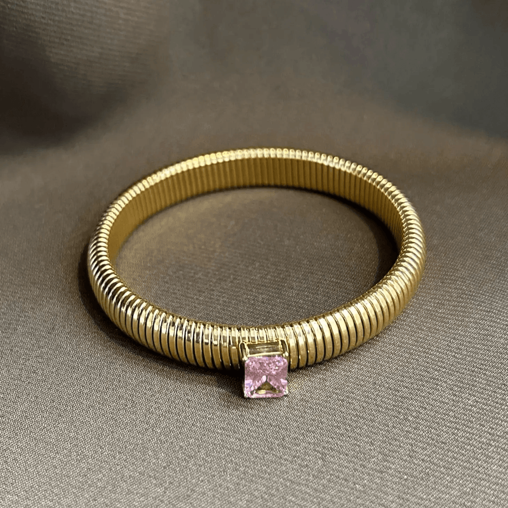 Serenity CZ Gold Bracelet- Pink