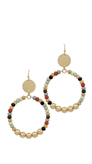 Wood Beads Circle Earrings- Multi