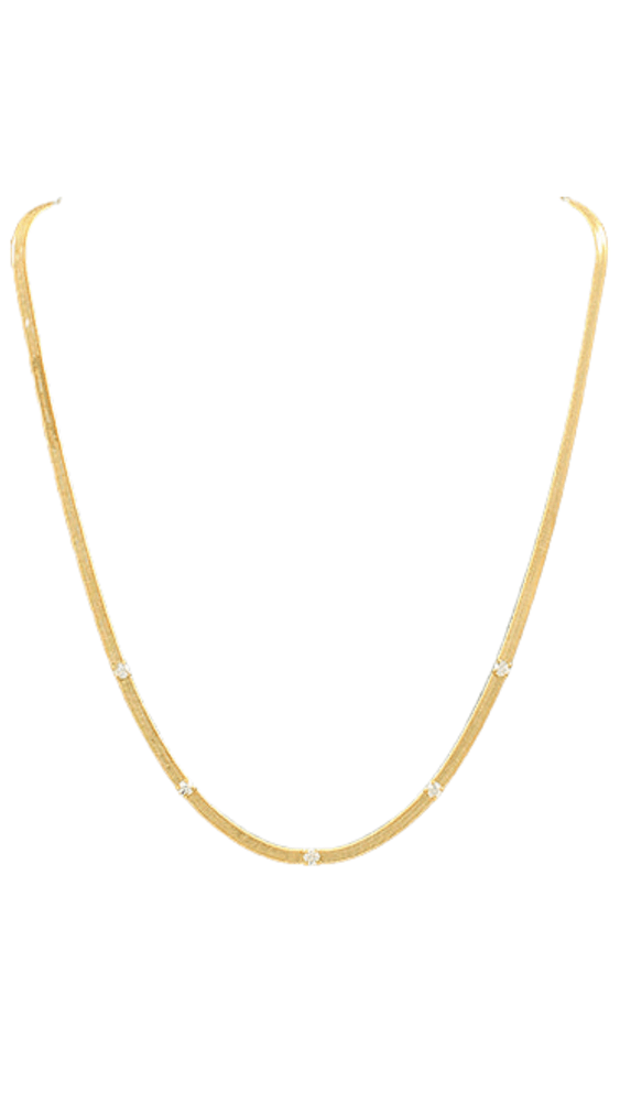 Crystal Studded Snake Chain Necklace- Clear/Gold