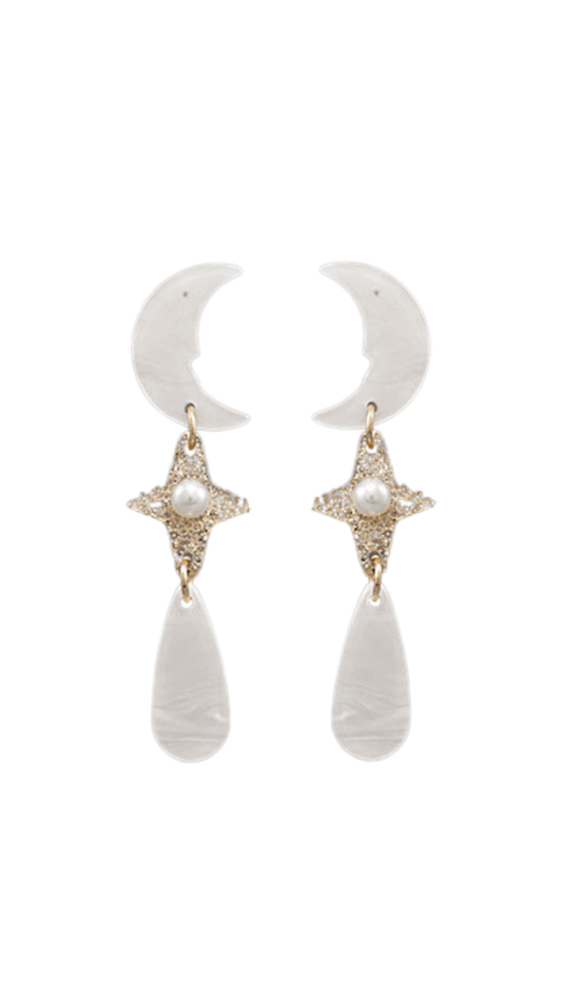 Acrylic Moon & Star Earrings-White