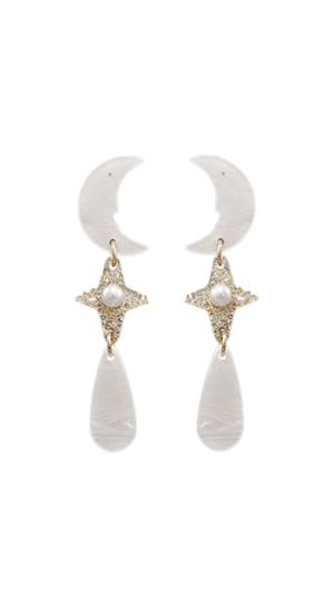 Acrylic Moon & Star Earrings-White