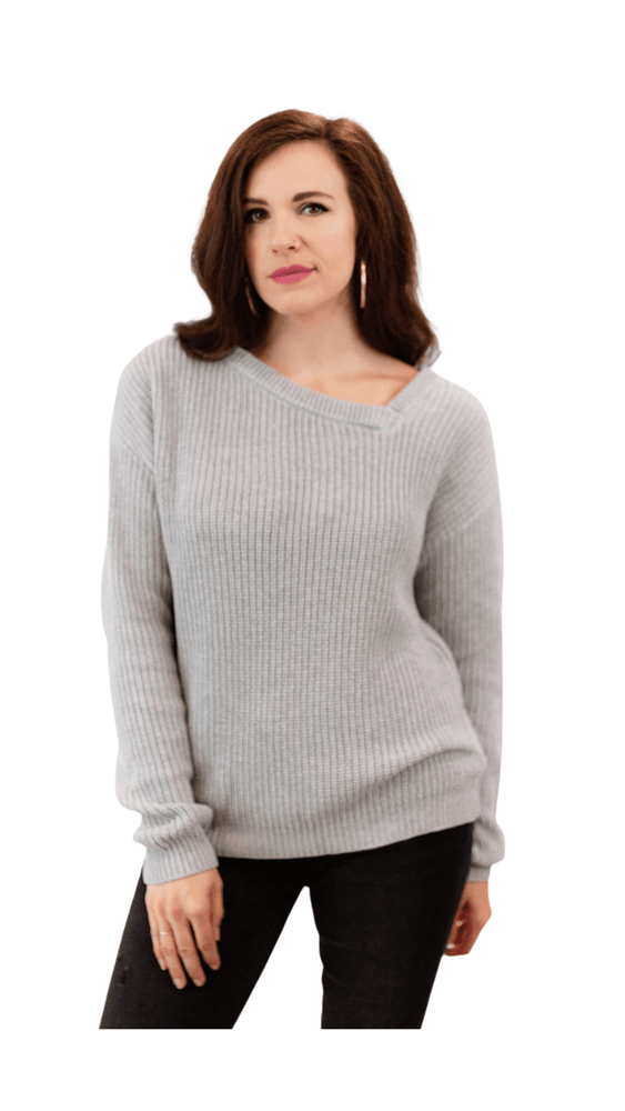 Asymmetric Neck Sweater- Heather Grey