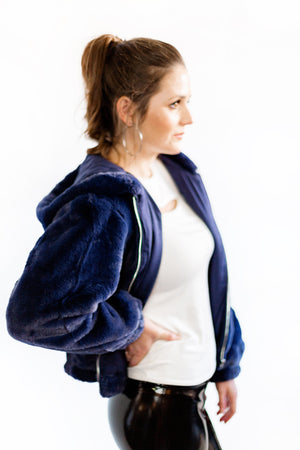 Buona Faux Fur Hooded Jacket- Eclipse