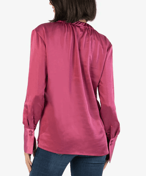 Brigitta Satin Button Down Shirt- Magenta