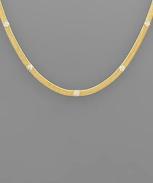 Crystal Studded Snake Chain Necklace- Clear/Gold