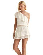 One Shoulder Ruffle Dress-Cream