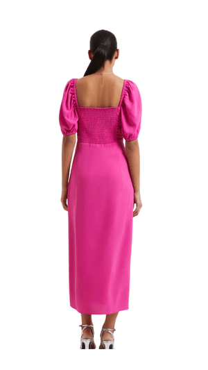 Afina Verona Ruched Midi Dress-Wild Rosa - Mia Moda Boutique