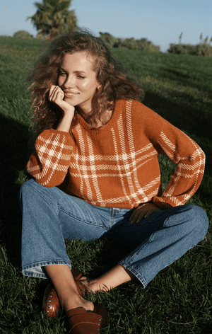 Solange Plaid Sweater- Whiskey