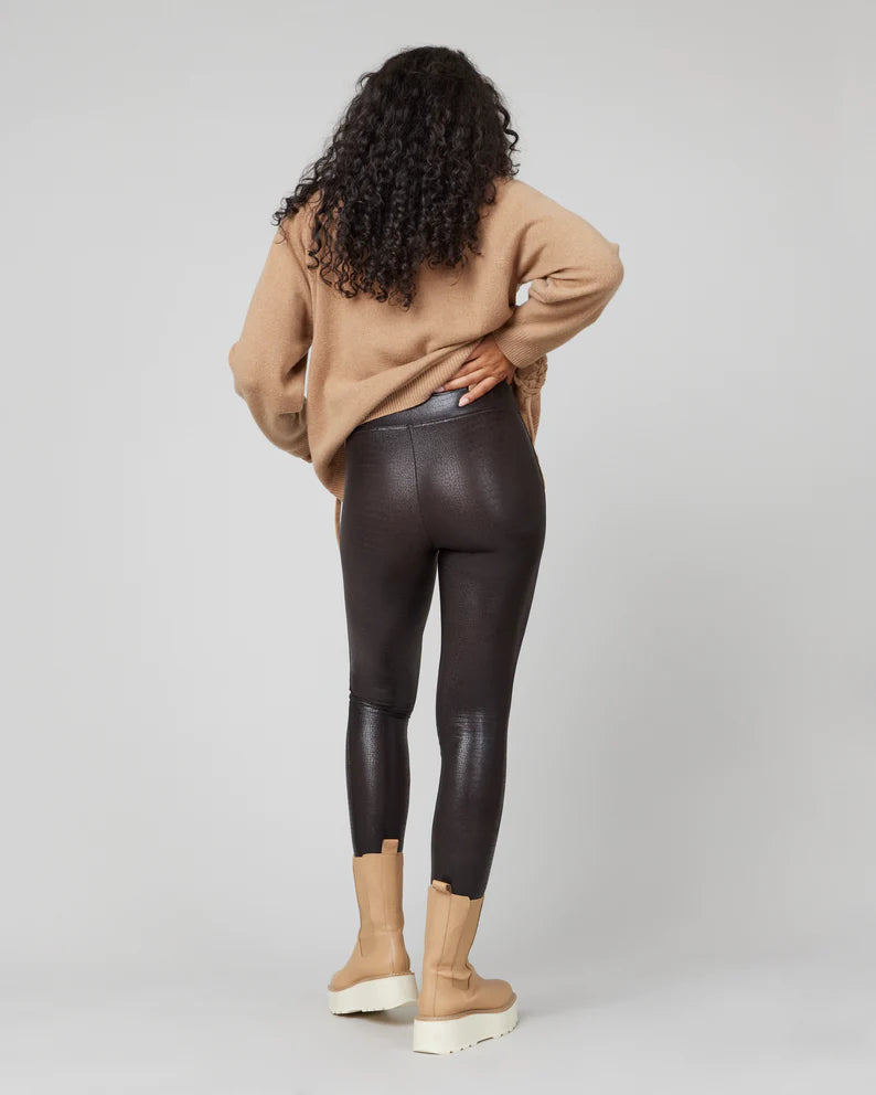 Brown Insulated Eco Leather Leggings with Croc Print