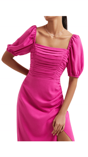 Afina Verona Ruched Midi Dress-Wild Rosa - Mia Moda Boutique