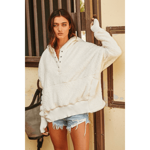Oversized Fuzzy Fur Hoodie- Ivory