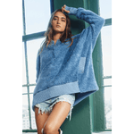 Oversized Fuzzy Fur Hoodie- Denim Blue