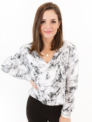 Crop V-Neck Sweatshirt-Black