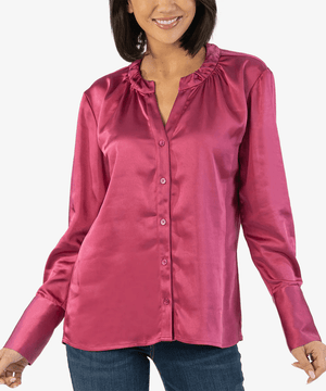 Brigitta Satin Button Down Shirt- Magenta