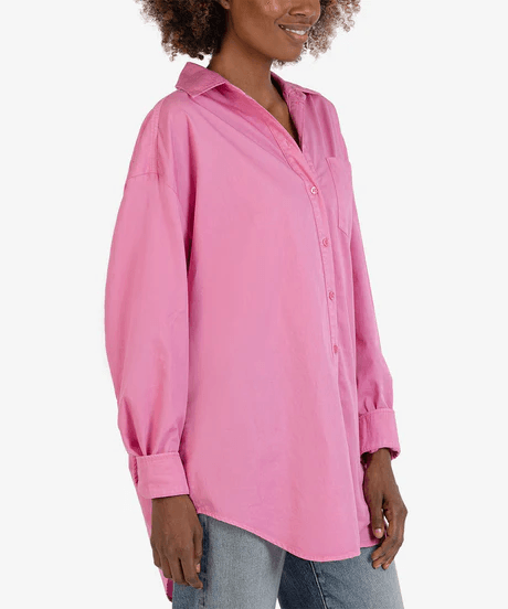 Tyra Oversized Button Down Shirt-Cherry Blossom