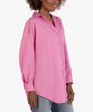Tyra Oversized Button Down Shirt-Cherry Blossom