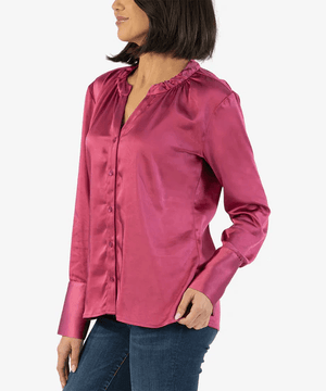 Brigitta Satin Button Down Shirt- Magenta