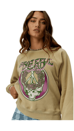 Grateful Dead Skull & Roses Raglan Crew-Khaki