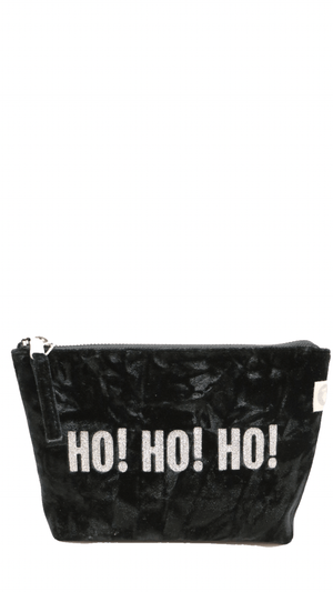 Silver Glitter HO! HO! HO! Glitter Black Velvet Makeup Bag