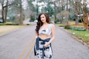 Lounge Knit Shirred Bralette- Black and White Crystal