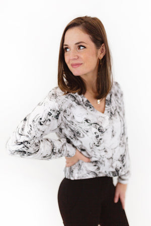 Crop V-Neck Sweatshirt-Black