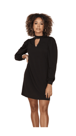 Keyhole LS Dress- Black Ity
