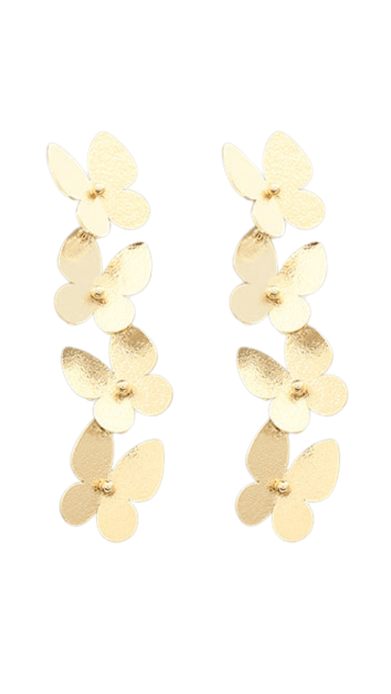 Textured Dangle Butterfly Earrings- Gold