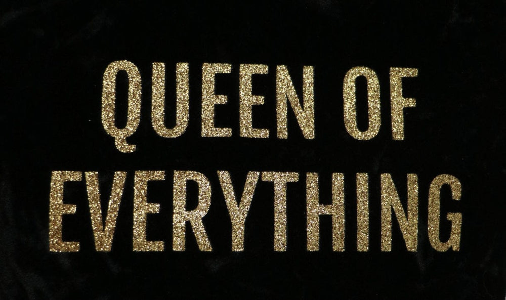 Gold Glitter Queen of Everything- Black Velvet Makeup Bag