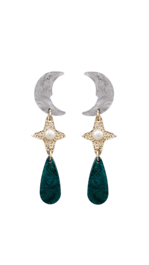 Acrylic Moon & Star Earrings-Grey