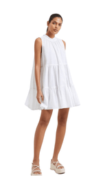 Rhodes Poplin Sleeveless Tiered Dress-Linen White