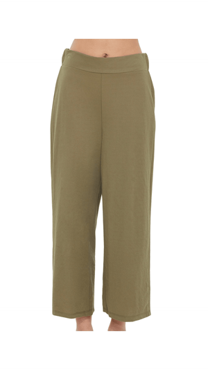 Elastic Waist Wide Leg Pant-Woodland Green