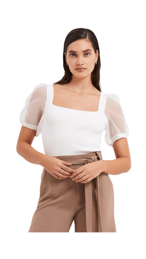 Lex Krista Organza Puff Sleeve Sweater-Summer White FINAL SALE