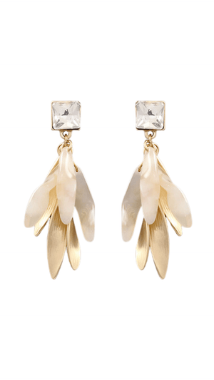 Crystal & Flower Earrings-Clear/Ivory