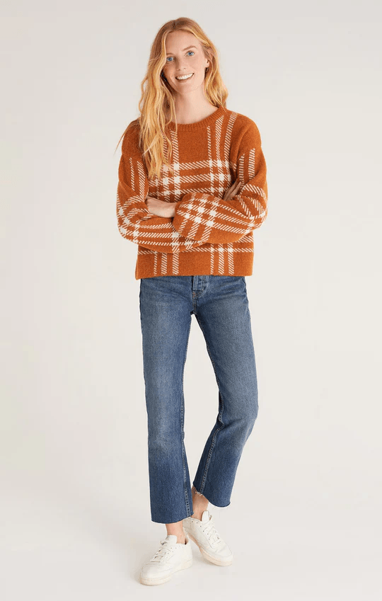 Solange Plaid Sweater- Whiskey