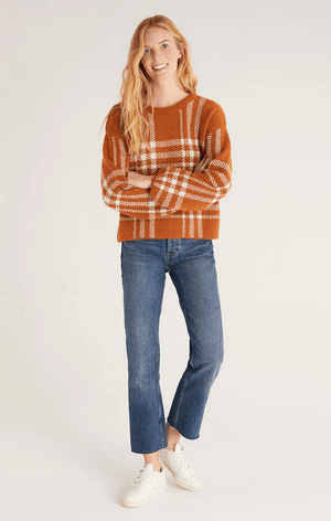 Solange Plaid Sweater- Whiskey