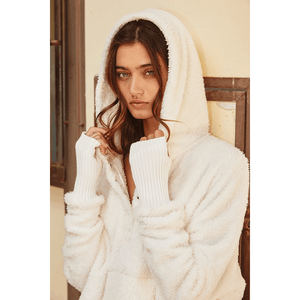 Oversized Fuzzy Fur Hoodie- Ivory