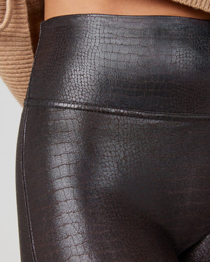 Faux Leather Croc Shine Leggings- Brown/Black