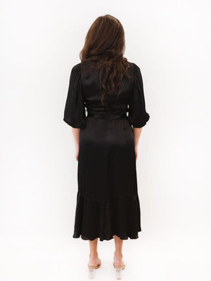 Ruffle Surplice Dress- Black FINAL SALE