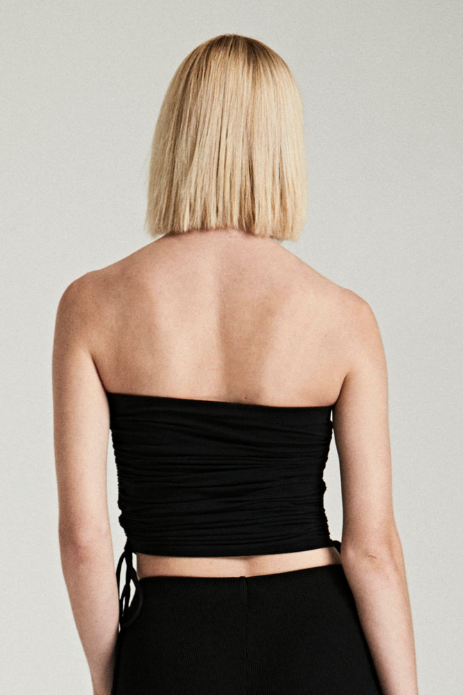 Ruched Strapless Top-Black