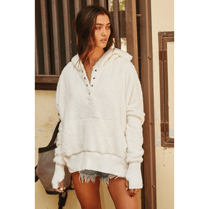 Oversized Fuzzy Fur Hoodie- Ivory