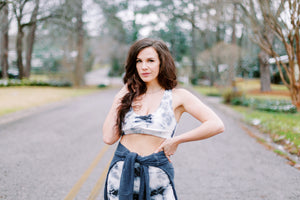 Lounge Knit Shirred Bralette- Black and White Crystal FINAL SALE