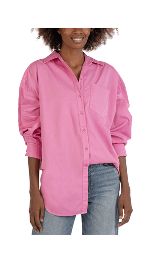 Tyra Oversized Button Down Shirt-Cherry Blossom