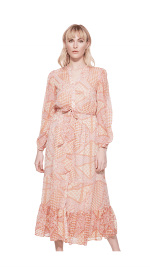 Tie Waist Midi Dress-Peach Bandana Patch