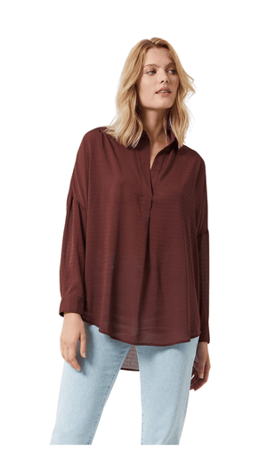 Clar Rhodes Textured Drape Shirt-Bitter Chocolate