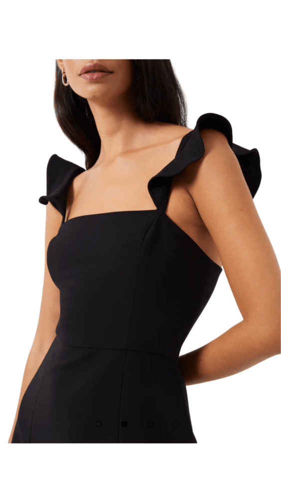 Whisper Ruffle Strap Dress- Black