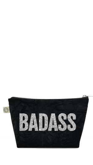 Silver Glitter Black Velvet Makeup Bag