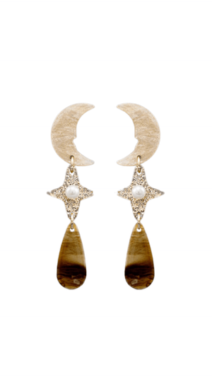 Acrylic Moon & Star Earrings-Natural